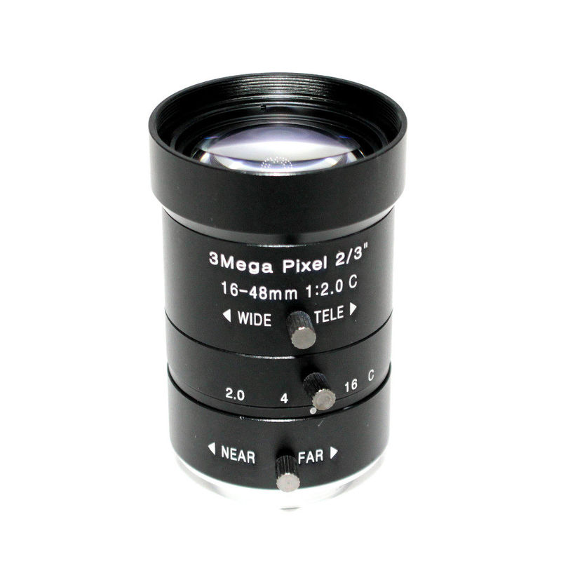 F2.0 Iris 16-48mm Machine Vision Lens Varifocal IR C M For Bank Supermarket Road Monitoring